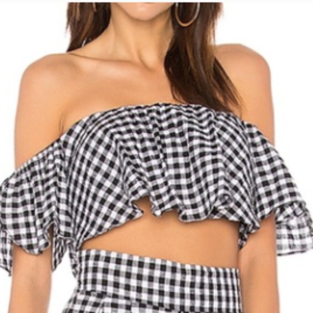 Misa Los Angeles Lunna Gingham Crop Top Black
